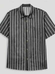 Men's Casual Blue & White Stripe Breathable Short Sleeve Shirt, Spring/Summer Vacation Style
