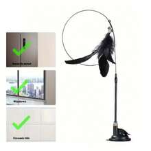 Cat Teaser Toy - Interactive Bell & Feather Wand - Long Suction Cup Pole For Exciting Playtime Adventures - Ultimate Cat Toy