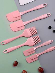 3pcs Silicone Oil Brush And Scraper Set, Pink Cream Scraper, Suitable For Baking