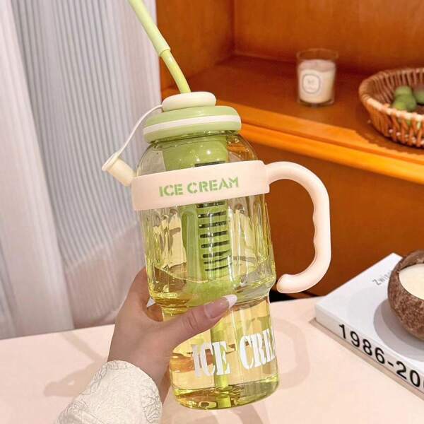 1pc 1400ml Water Bottle Is Easy To Carry And A Must-Have For Sports Outings And Back To School Supplies. 2025 Big Ice King Cup, Large Capacity Water Cup, Straw, Big Belly Cup, Tea Leakage Flower Tea Portable Plastic Cup