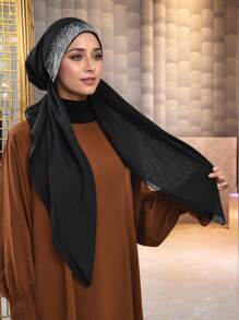 1 Stück Damen Einfarbiger Kopftuch mit vielen Strass, modischer atmungsaktiver Kopfschal, Lässig & Elegant Kopftuch geeignet für den täglichen Gebrauch & vielseitig