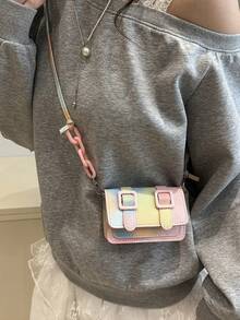 2023 New Fashion Color Blocking Mini Bag Women Shoulder Crossbody Lipstick Small Square Bag [Color Placement Random] - Multicolor - View 4