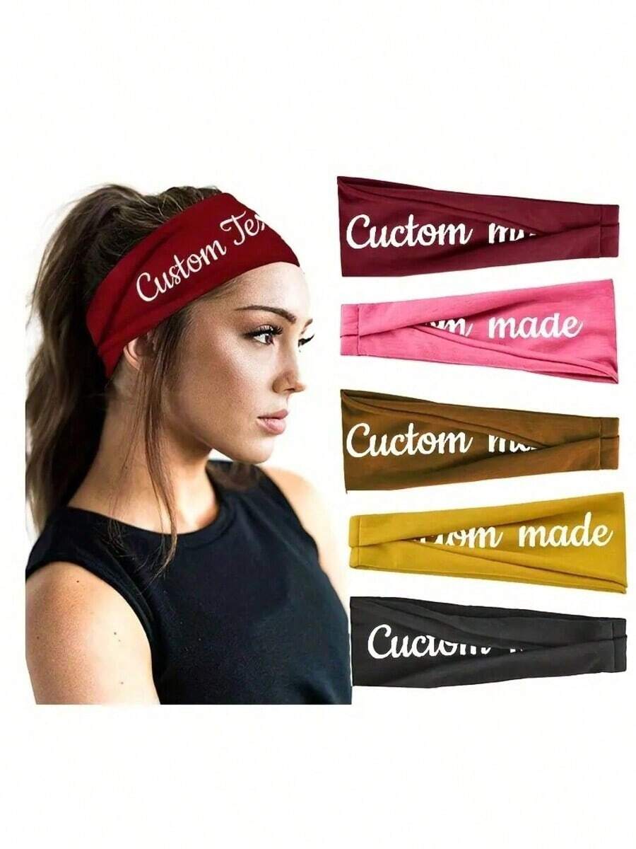 1pc Personalized Embroidered Name/Letter/Pinyin Sports Sweat-Wicking Headband, Women Fitness/Yoga Embroidery Headwrap, Anti-Sweat Hairband For Workout, Outdoor, Home, Simple Design & Elastic - Multicolor - View 1