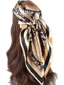 35 Inches Silk Head Scarf-Satin Hair Scarves Silk Bandana Scarf Headscarf For Women's Fashion Scarveshalloween - 駱駝大腰果 - 查看 4