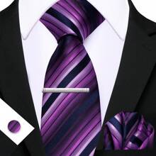 Cravate florale violette royale pour hommes, ensemble de cravate de luxe en soie jacquard avec mouchoir pour mariage et soirée