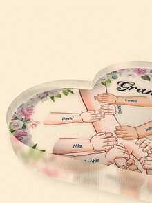 1Pc Personalized Customized Text Acrylic Plaque With Names Gift Grandma Holding Hand With Grandkids Personalized Heart Shaped Acrylic Plaque Birthday Grandma Gifts Gifts For Grandma From Granddaughter, Grandson Best Grandma Mother'S Day Gifts Grandmother Gift Ideas A Personalized Desk Ornament For Your Home, Office, School, Or Car.,School Supplies,Back To School
