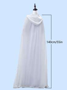 1pc Chiffon Hooded Cloak Shawl For Wedding, Party, Festival, Red & White Colors