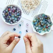 8mm Round Glass Cracked Glitter Beads - Assorted Colorful Loose Spacer Beads, Suitable For Handmade Jewelry, DIY Bracelet, Necklace, Watch Parts, Jewelry Stringing, Charm Bracelet Components, Cracked Texture Beads, Decorative Jewelry Accessories