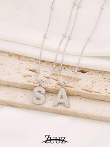 1 pieza Collar de acero inoxidable simple con inicial del alfabeto A-Z para mujer, colgante de letra, collar de joyería, regalo de cumpleaños y Día de San Valentín, apto para uso diario
