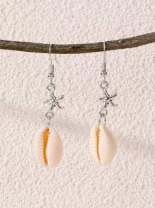 1/5 par de pendientes de aleación con colgantes de peces pequeños, tortugas marinas y estrellas de mar, de la serie de vacaciones con estilo minimalista y de océano, para mujeres