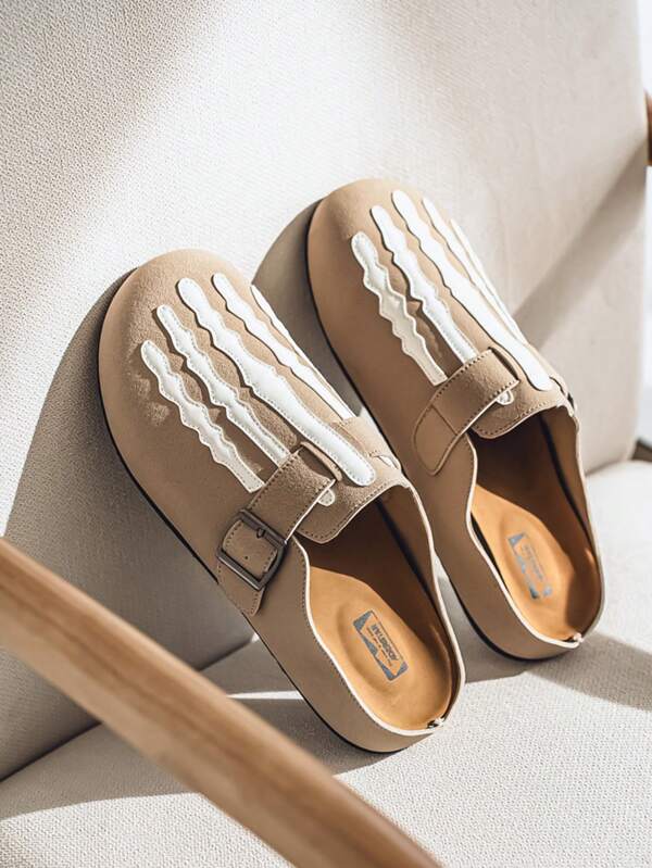 Men's Slide Sandals With Bone Texture, Fashion Style Design, Summer Closed Toe Non-Slip Slippers For Teenagers,Casual Lightweight Outdoor Fishing Shoes Without Heel
