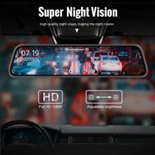 Espejo cámara para coche, grabadora de vídeo con pantalla táctil de 10 pulgadas, espejo retrovisor con cámara frontal DVR con visión nocturna, espejo de salpicadero, solo cámara frontal, no compatible con otras cámaras traseras (150mAh)
