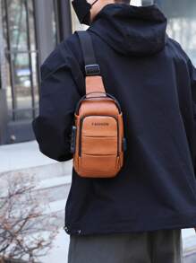 Men's PU Leather Sling Bag|Vintage Style With Anti-Theft Lock|Lightweight Chest Bag For Travel & Daily Use