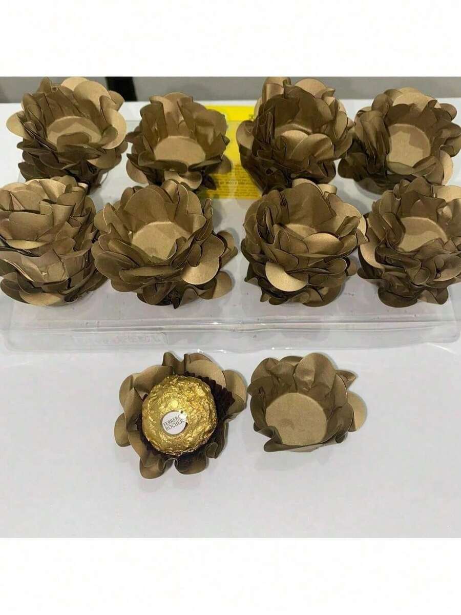 80 Cupcake Wrappers For Fine Sweets Flower Wedding Anniversary Ultrafest Lulli Style Model - Old Gold (Golden) - View 1