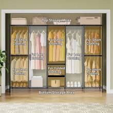 H5 Extra Large Wire Garment Rack, Heavy Duty Clothes Rack, Large Wardrobe Closet, Freestanding Closet Rack For Hanging Clothes, Clothing Racks With Adjustable Shelf, 93.3"Lx15.7"Wx75.4"H,Black - Black - View 7