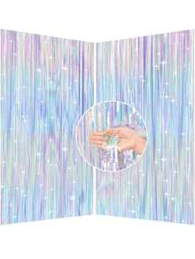 3 Packs Iridescent Party Streamers Backdrop Neon Transparent Holographic Tinsel Foil Fringe Curtain , Photo Booth Props,Tinsel Backdrop Curtains For Mermaid Unicorn Birthdays Parties,Gender Reveal Decorations,Babyshower Decorations, Wedding Bachelor Party Decorations