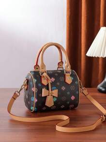 MKF Borsa a tracolla/tote mini Boston in colore bordeaux, borsa a spalla/a tracolla classica retrò con stampa 2025, regalo di Natale