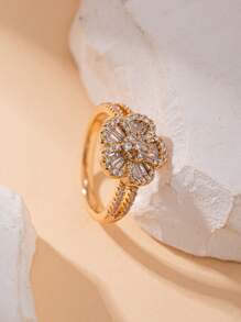 1 Anello in rame di lusso con micro-incrostazione di zirconia a forma di petalo, gioiello raffinato adatto per teenager, regalo ideale per amici, studenti per compleanni, feste, anniversari