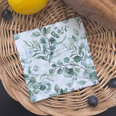 20 piezas/Set, Servilletas de papel desechables con estampado de hojas de eucalipto de 10 pulgadas x 10 pulgadas, papel de seda colorido para fiestas de primavera, bodas, té, restaurantes y cafeterías, decoración de comidas, fabricado con pulpa de madera virgen, artículos para fiestas