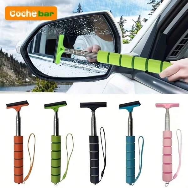 1 peça raspador retrátil para limpador de para-brisa de carro, cabo longo ajustável, limpador de chuva para espelho retrovisor, raspador de água para vidro de carro e casa, escova portátil para limpeza de lentes de carro com gotas de chuva - várias cores disponíveis