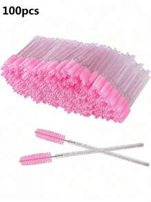 100/70/50/25支装一次性睫毛嫁接刷化妆刷睫毛膏涂抹器睫毛刷，睫毛嫁接专用刷，化妆眉毛工具，眉刷，眼影刷，睫毛刷 - 粉色 - 查看 9