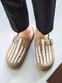 Men's Slide Sandals With Bone Texture, Fashion Style Design, Summer Closed Toe Non-Slip Slippers For Teenagers,Casual Lightweight Outdoor Fishing Shoes Without Heel