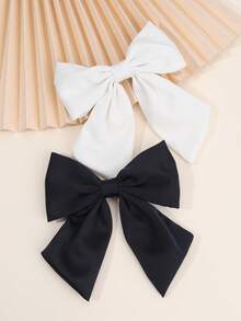 2 件女士纯色蝴蝶结发夹白色黑色女孩发夹，优雅时尚女士日常生活发饰，爪夹，发夹，发夹，发夹，学校用品