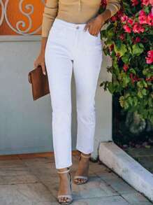 White Commuter Casual Elegant Front Pocket Skinny Jeans For Women