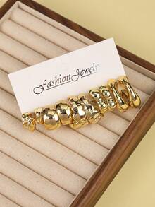 Bộ 5 đôi - 10 đôi/bộ khuyên tai mới, chất liệu ABS Acrylic mạ vàng CCB, kiểu dáng bất đối xứng, nhẹ, phù hợp cho nữ giới đeo hàng ngày. - Vàng - Xem 20