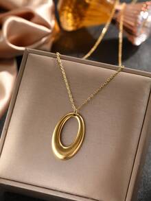 1pc Minimalist Round Stainless Steel Pendant Necklace, Stylish & Versatile Everyday Wear For Women, Birthday Gift - necklace - View 14