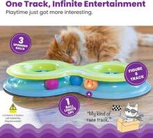 Infinity Ball Track For Cats With Two Balls, Including One Light-Up-Ball, Figure-8 Shaped Track Compatible Topper Toys, Green - Rust Brown - View 2