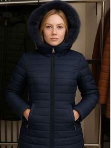 Women's Gominho Jacket Thick Blouse Furry Coat Long Jacket Removable Hood Black Furry Jacket BOBOJACO Winter 2025 Parka Style Coat - 藍色 - 查看 4