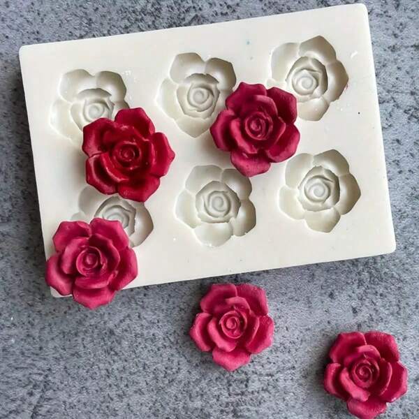 6-Hole Rose Shaped 3D Silicone Mold For Scented Candles And Handmade Soap, Chocolate Molds, Flower Shaped Candy Molds, Fondant Molds, DIY Cake Decorating Tools, Baking Tools, Kitchen Gadgets, Kitchen Accessories, Home Kitchen Supplies Gifts Birthday Graduation