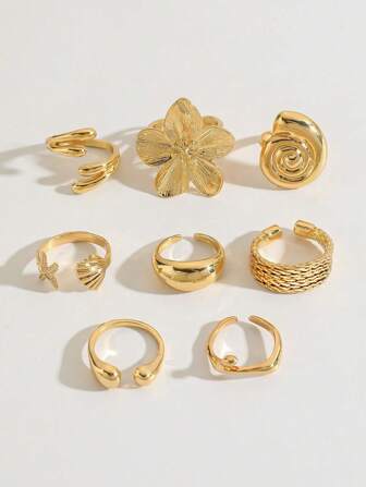 8 delar/set Vintage slät vegansk ring modering bohemisk sjöstjärna personlig ring