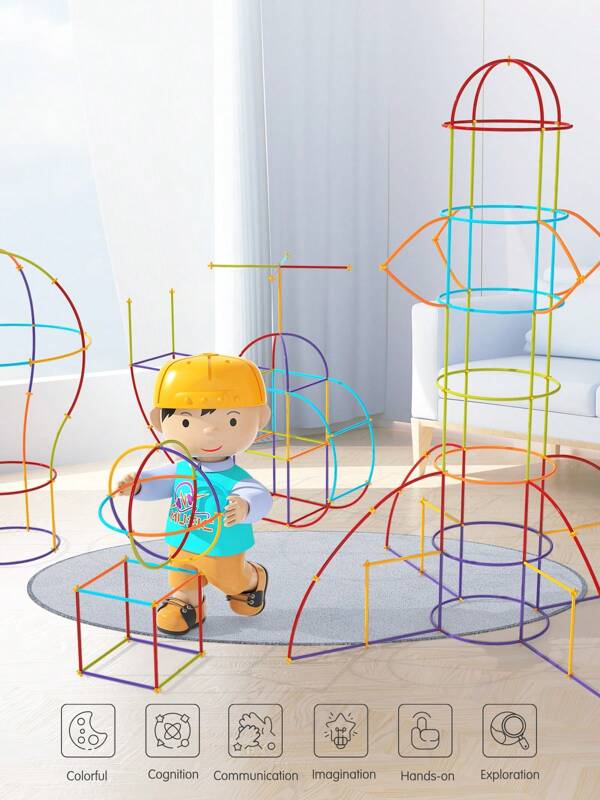 RAINBOW TOYFROG Straw Constructor Toys Stem Building Toys 110/220pcs Straw Connectors Toy Building Sets Toys For Boys And Girls Straw Building Set Engineering Kit Autism Toys STEM Games