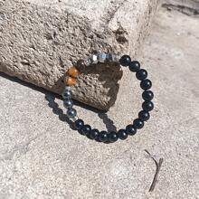 1pc/ And Individualistic/Punk/Business/Natural Tiger's Eye, Black Gallstone, Obsidian, Cut Stone/Adjustable Bracelet/Suitable For Men's Party, Business, Daily Casual Wear, Graduation Season, Halloween, Father's Day - A Daily Gift For Friends And Family