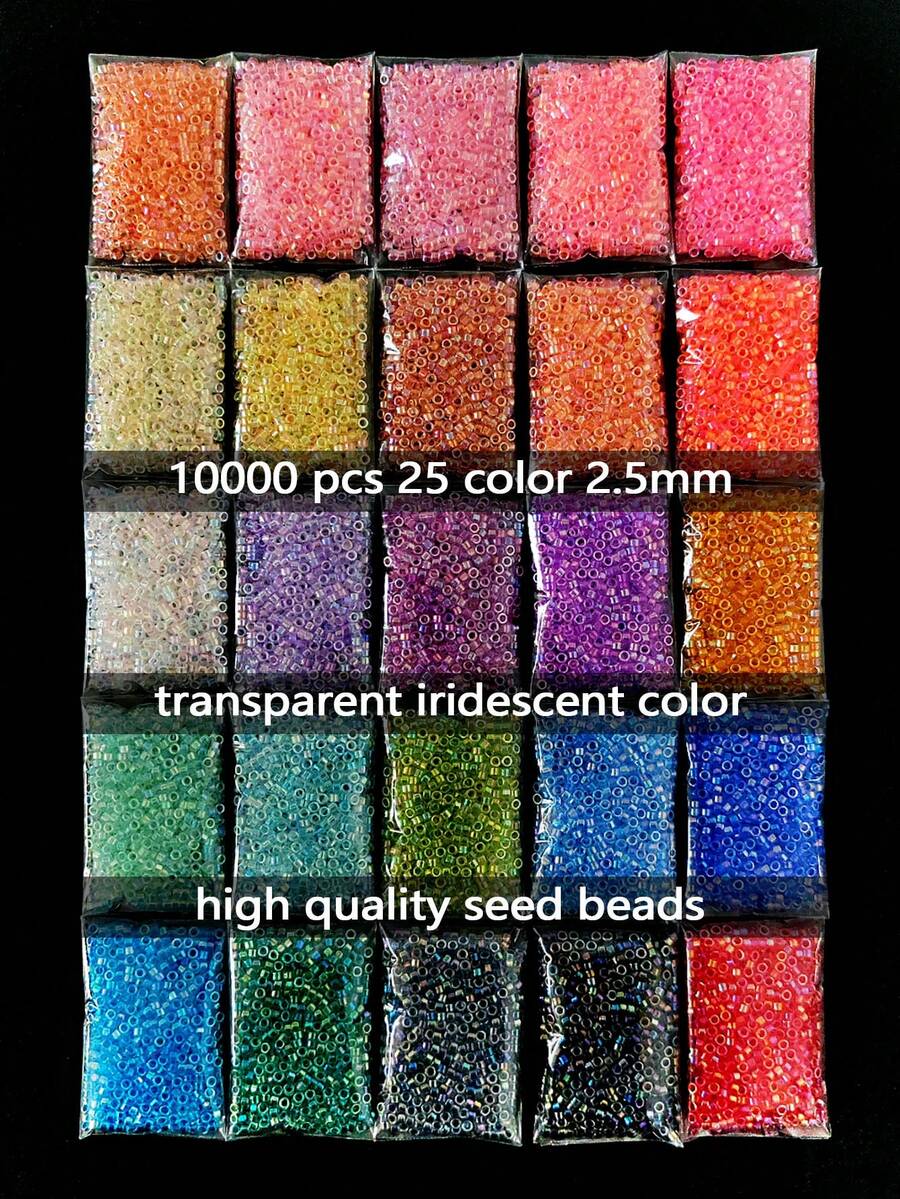 10000 件 2.5 毫米优质透明彩虹复古种子珠套件，用于珠宝制作，25 种颜色，每包 5 克，共 125 克/4.41 盎司，串珠用品适用于 DIY 工艺品、珠宝、刺绣、手链、耳环、项链，可作为送给家人和朋友的礼物