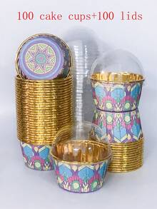 Cakegiugiu Set , 25/50/100 Bohemian Style Cupcakes With Lids, Disposable Muffin Cups With Lids, Heat Resistant Baking Cups,Glossy Cupcake Liners, Muffin Molds, Baking Tools, Curled Edge Cake Cups,Cake Holder, Perfect For Wedding And Birthday Parties - Multicolor - View 16