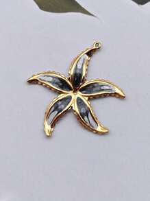 1pc Stainless Steel Enamel Starfish Shape Pendant, DIY Ocean Style Necklace Charm