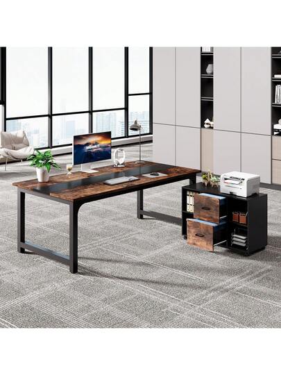 Tribesigns Desk, 160 80 Cm Large Computer Office Table, Study Room, Workstation Home Office, Moderne Vintage Bruin Zwart view 9