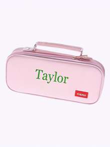 Personalized Pencil Case, Embroidered Text, Large Capacity Pencil Bag With 3 Compartments, Back To School Gift