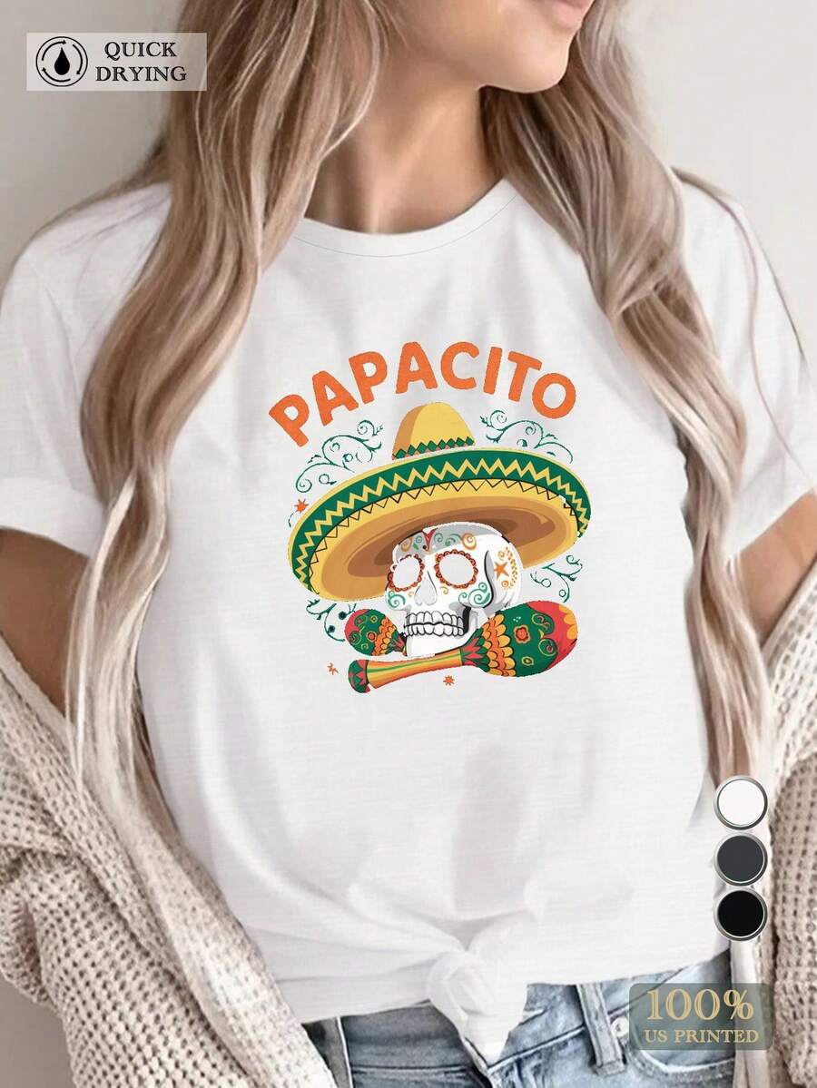 PAPACITO With Mexican Sombrero And Skull  Women's Comfit T-Shirt - 白色 - 查看 1