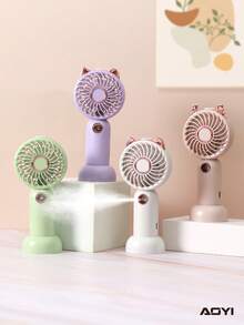 AOYI 1 Mini ventilador de mano recargable con diseño de dibujos animados, 3 velocidades ajustables, con cable de carga USB y base - Multicolor - Ver 3
