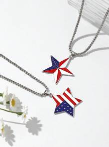 1pc Fashionable Unisex US Independence Day Star Pendant Necklace, Suitable For Men & Women Daily Wear Or Celebration Gifts