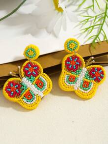 2pcs Colorful Handmade Beaded Animal Earrings, Bohemian Style Cartoon Handcrafted Parrot, Rabbit, Horse, Butterfly Pendant Earrings, Suitable For Women, Animal Lovers, Party Outfit
