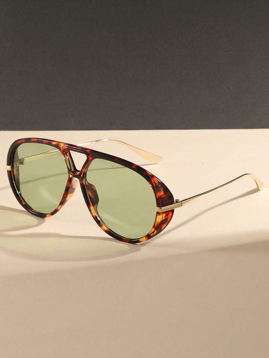 1 Pair Women's Oversized Retro Minimalist Fashion Fashion Glasses, Suitable For Beach And Travel Aviator Shape Shades - Multicolor - View 1