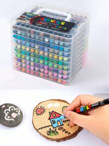 120/84/72/60/48/36/24/12 Farben Acrylstifte, Markerstift Set, langanhaltend, lichtbeständig, perfekt für Künstlermalerei, Illustrationen, handwerkliche Kunst, Schulanfang Saison für Malbücher und andere DIY-Projekte, geeignet für Papier, Stoff, Holz, Steine, Plastik, Glas, Keramik, Kürbisse etc., Acrylfarb-Markerstifte für Studenten und Erwachsene, Geschenkidee zu Thanksgiving, Halloween, Weihnachten
