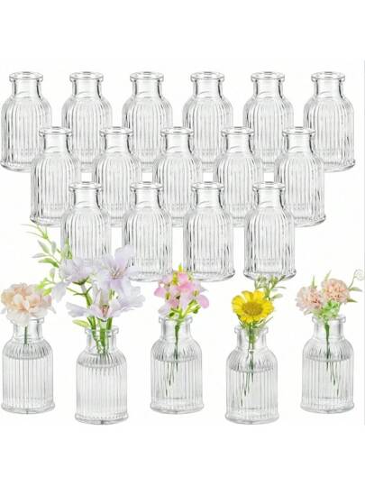 1pc/ Glass Vase, Bulk Ribbed Meubel Piece Transparent Vintage Tabletop Wedding, Reception, Home ation Room Flower Vase view 6