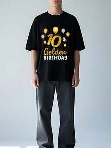 Funny 10th Birthday Cotton T-Shirt With Golden Birthday Balloons For Your 10th Birthday