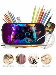 3 Pieces Set Backpack For Boys Girls, Kids Game Controller Patterned Backpack For Teens Elementary Middle High School Students, Large Capacity School Bags With Shoulder Bags And Pencil Case For Back To School Gift